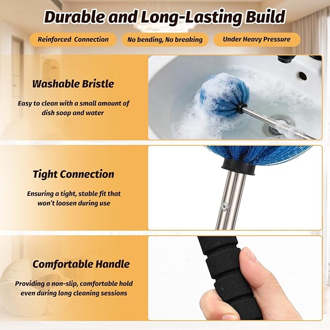 Cobweb Duster Brush with Extension Pole, Lightweight 5ft Long Spider Web Cobwebs Ceiling Fan Dust Cleaning Brush Kit with Washable Head,for Ceiling Fan, Furniture, Eaves,Vent, Roof House Cleaning