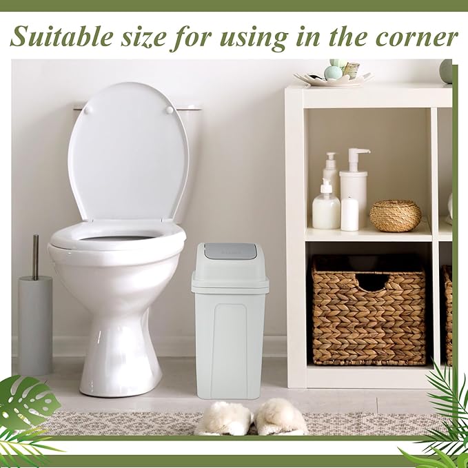 Sumind 2 Pcs 2.6 Gallon Bathroom Trash Can with Swing Lid Small Garbage Can Plastic Bathroom Trashcan Garbage Bin for Kitchen Waste Bedroom Room Outdoor (Green and Beige)