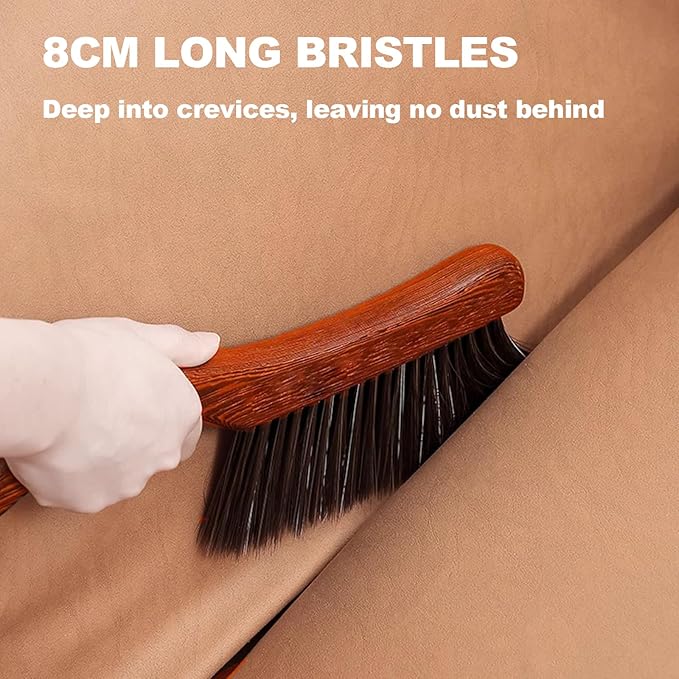 Hand Broom Soft Bristles Duster with Solid Wood Handle Quick Dusting Brush for Sofa Bed Furniture Musical Instruments (Rosewood)