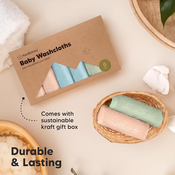 6-Pack Baby Washcloths - Soft Absorbent Viscose from Bamboo Wash Cloths for Babies, Kids, Toddlers, Infant, Newborn Bath Towels, Gentle on Sensitive Skin, 10x10 Reusable Face Towels (Mellow)