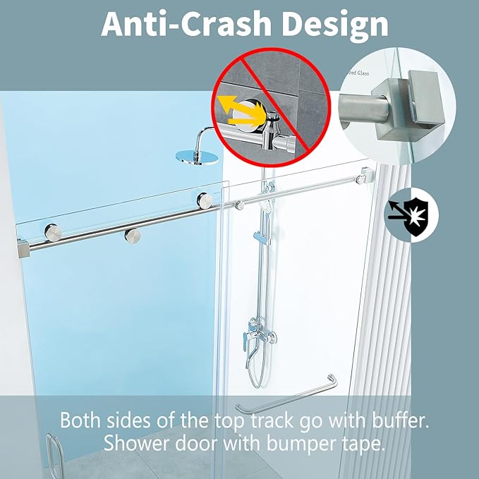 56-60" W x 76" H Frameless Sliding Shower Door, Frameless Shower Door, Shower Glass Door with 5/16" (8mm) Clear SGCC Tempered Glass, Stainless Steel Hardware O01 (Brushed Silver)