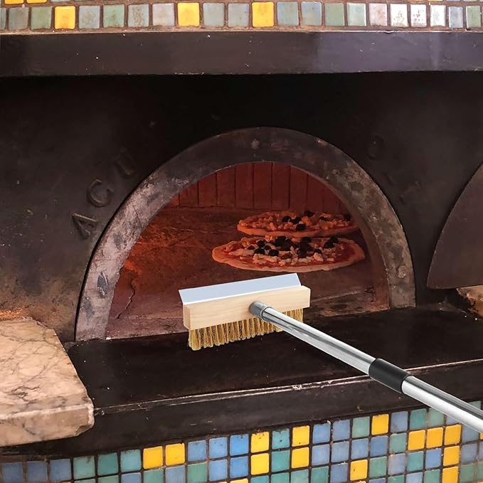 1 Pcs Adjustable Pizza Oven Brush with Scraper, Brass Bristles Pizza Stone Brush with Detachable Handle, Pizza Oven Accessories for Cleaning Pizza Oven