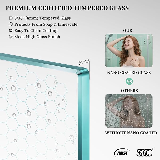 Sliding Shower Door, 48" W x 76" H Semi-Frameless Double Sliding Glass Shower Door with 5/16'' (8mm) Clear ASNI SGCC Tempered Glass, Bypass Shower Enclosure, Brushed Gold