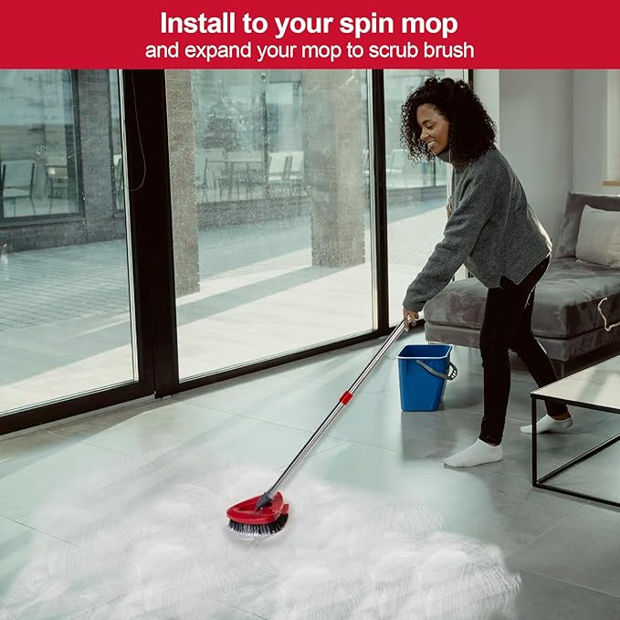 Spin Mop Scrub Brush with Mop Head Base Compatible for O Cedar EasyWring 1-Tank System, Floor Scrubber Mop Head Replacement Cleaning Brush for Bathroom, Kitchen, Tub and Tile, Spin Mop Attachments