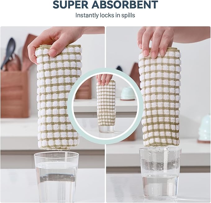 Egles 16 Packs Kitchen Dishcloths, 100% Cotton Grid Terry Dish Cloths 12" x 12" Ultra Soft Super Absorbent Dishrag Reusable Dishcloth, Multi-Purpose Quick Drying Hand Dish Towel Set with Hanging Loop