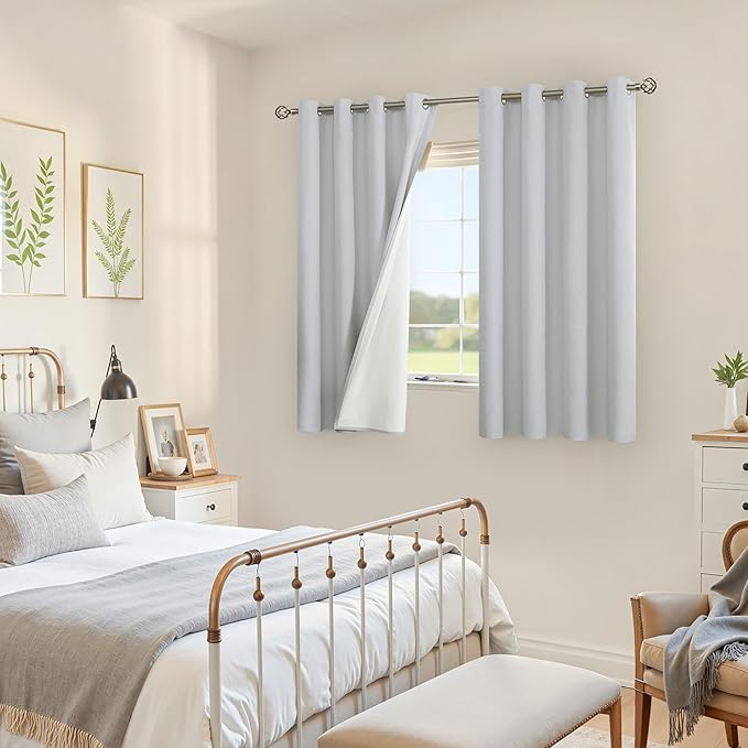 YoungsTex Linen Blackout Curtains 54 Inch Length for Bedroom, Full Room Darkening Window Drapes with Grommet Top Thermal Insulated for Living Room, 2 Panels, 52 X 54 Inch, Light Grey