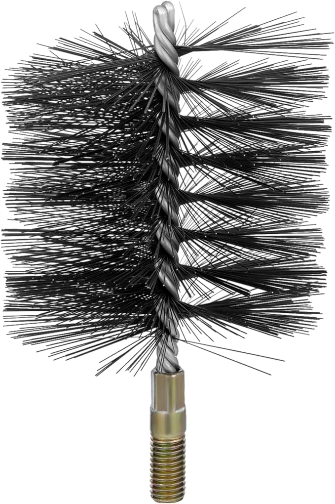 RattanView 4 Inch Double Spiral Flue Brush Round Chimney Cleaning Brush with 1/4" Npt Fitting for Chimneys Stove Pipes Cleaning Accessories