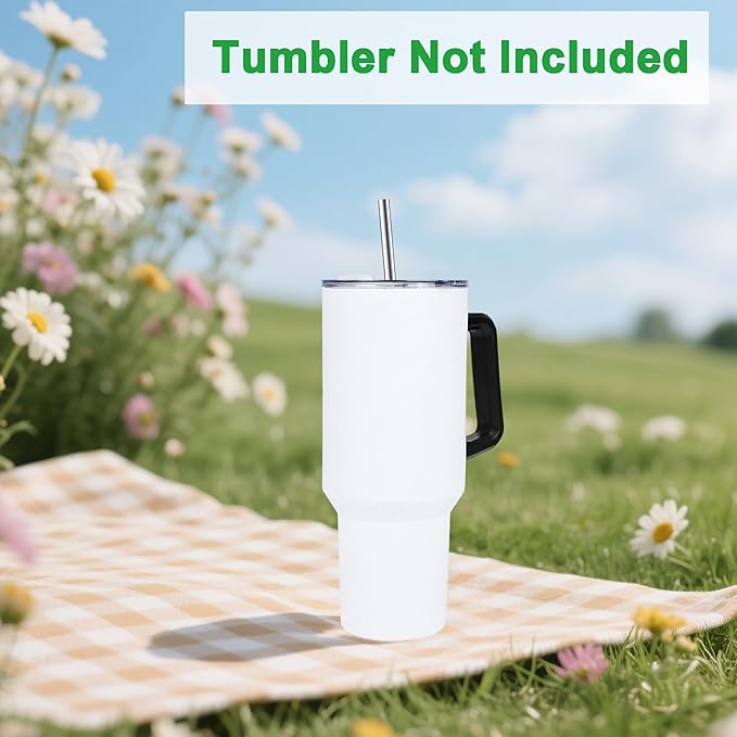 Metal Straws Reusable Compatible with Bioworld 40oz Tumbler，4Pcs Long Stainless Steel Drinking Straws with Cleaning Brush
