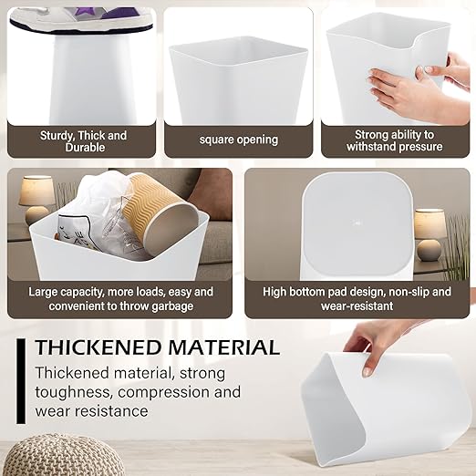 Hoolerry 9 Pieces Garbage Can 2 Gallon Small Trash Cans Bulk Bathroom Trash Bin Plastic Wastebasket Square for Bedroom Slim Bathroom Trashcan Small Container for Kitchen Office Home (Black,White)