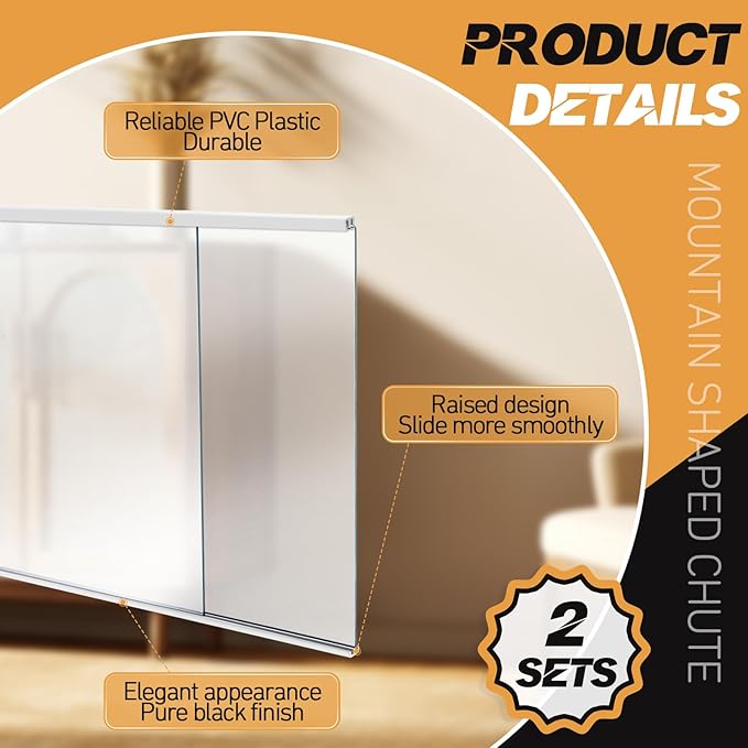 Landical 2 Sets 4FT Sliding Door Track for 1/8" Thick Panels Closet Glass Doors Plastic Cabinet Window Sliding Track (White)
