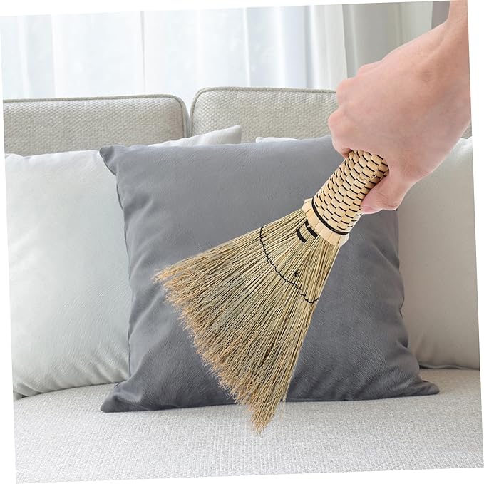 PRETYZOOM Small Corn Broom with Short Handle Handcrafted Whisk Broom for Easy Cleaning of Dust Dirt and Debris Bedrooms Sofas Carpets and Cars Portable Mini Sweeping Tool