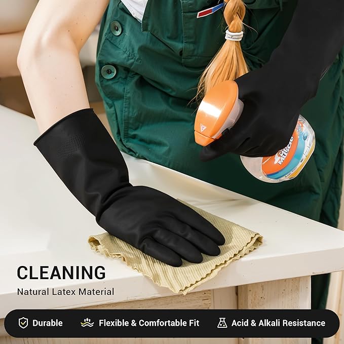 ThxToms 3 Pairs Dishwashing Gloves, Reusable Latex Cleaning Gloves for Housework Kitchen Bathroom, Durable Flexible & Anti-slip, Smooth Lining, Easy On & Off, Extra Large, Black