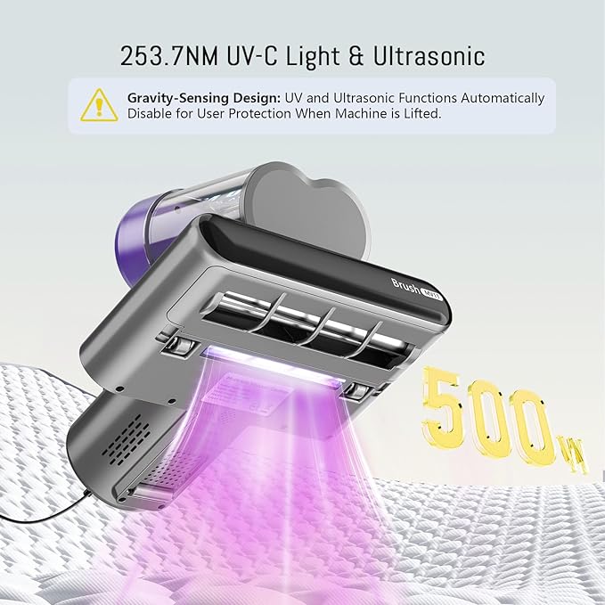 Bed Vacuum Cleaner Mattress Vacuum Cleaner,16Kpa Powerful Handheld Vacuums with UV-C Light & Double Dust Cup & High Heating & Ultrasonic & Anion for Bed Sofa (MV11,Deep Black)
