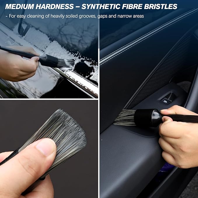 Car Detailing Brushes Set, 8-Piece Auto Detail Cleaning Brush Tool Kit in Ultra-Soft/Middle/Hard, Crevice Brush for Car Interior & Exterior, Leather, Air Vents, Emblems, Wheels Wash & Care