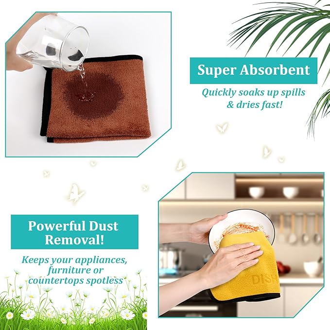 Microfiber Cleaning Cloth Set - 6 Pack Microfiber Towel 12"x12" with Printed Use Labels, Color-Coded Dish Rags Cleaning Towels, Reusable Rags for Cleaning House, Kitchen, Car, Bathroom