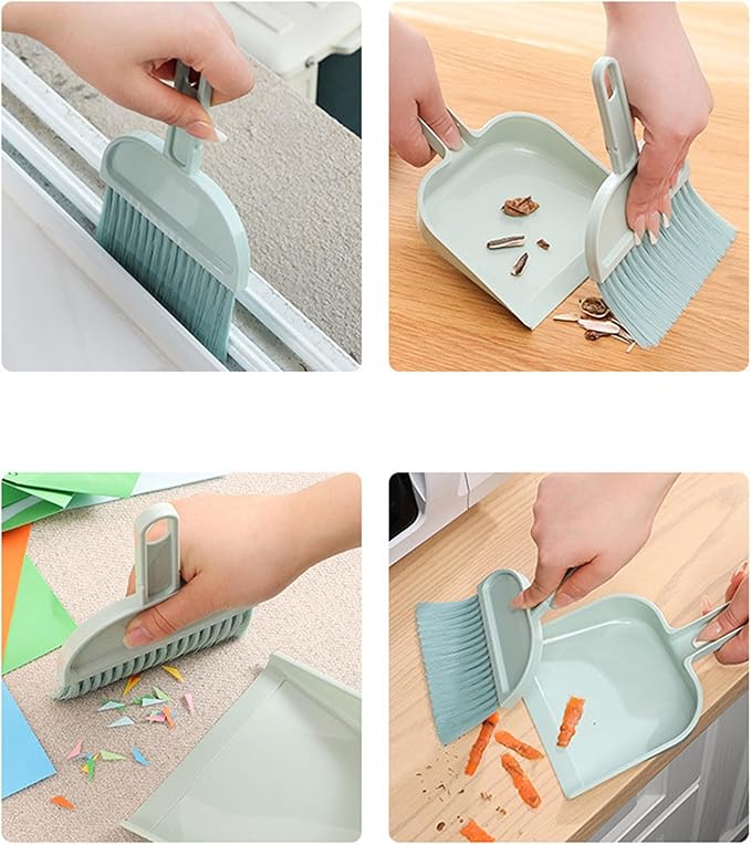 Small Broom and Dustpan Set, Lightweight Mini Portable Broom with Dustpan Combo Set with Handle,Compact Household Handheld Dust Pan for Kitchen Office Outdoor Sweeping Table Indoor Cleaning Desks