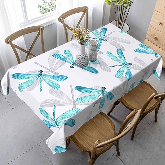 Dragonfly Tablecloths for Rectangle Tables Blue Watercolor Beautiful Dragonfly 52x70 Table Cloth for Wedding Party Banquet,Dining Kitchen Table Cover