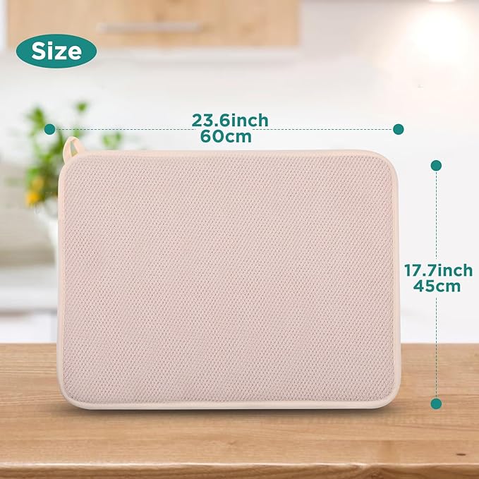 Microfiber Dish Drying Mat Happy New Year, Super Absorbent Kitchen Dish Drying Pad for New Year Gift, Reversible for Countertop, 17.8 * 23.6 inch Beige
