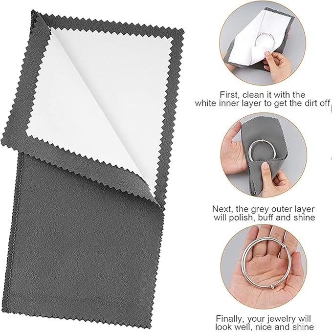 Syyflibb 2PCS Jewelry Cleaning Cloth, Silver Polishing Cloth Jewelry,2 PCS Ultra-Soft Brushes (Flat & Wave) for Cleaning Gold, Diamonds, Platinum, Gemstones, Coins (Black and Gray)