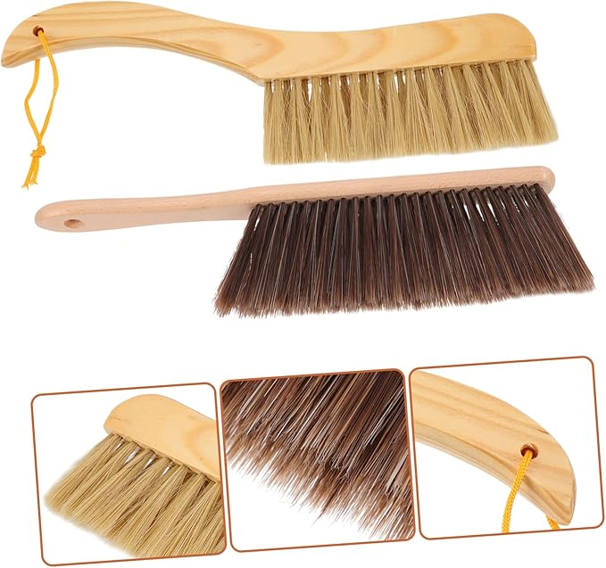 PRETYZOOM 2pcs Soft Bristle Hand Broom with Wooden Handle for Dust Cleaning Multi Use Cleaning Brush for Car Bed Couch and Household Surfaces