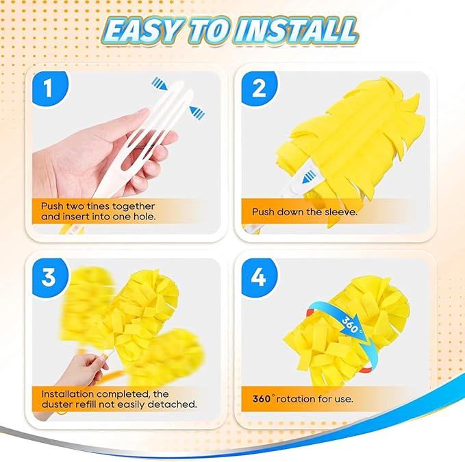 360° Electrostatic Duster Refills — The Sustainable Choice for a Dust-Free Home, Reusable Duster Refills, 360 Heavy Duty Duster Refills for Cleaning, Office, Ceiling Fan (1 Handle + 10 Refills)
