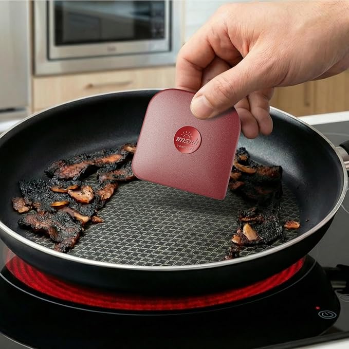 Pan Scraper, 5 Pcs Pot Scraper, Pan Scraper Plastic, Multifunctional Scraper Tool for Kitchen, Non-Slip, Food Safe, High Heat Resistant-Red