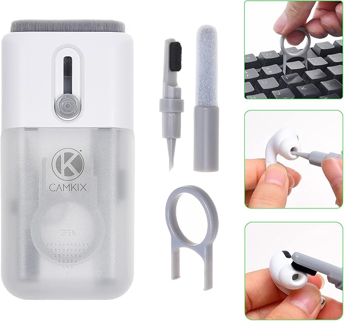 Camkix 6-in-1 Electronics Cleaning Kit - Key Puller, Flocking Sponge Cleaner, Pen Nibs, Cleaning Cloths - Keyboards, Earbuds, Hearing Aids- Cleaner for Smartphones, Laptops, PC Monitors, Cameras