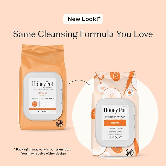 The Honey Pot Company - Feminine Wipes - Daily PH Balancing, Fragrance & Sulfate Free Wipes for Intimate Parts, Body, or Face - Hygiene Products - Normal 30 ct (Pack 3)