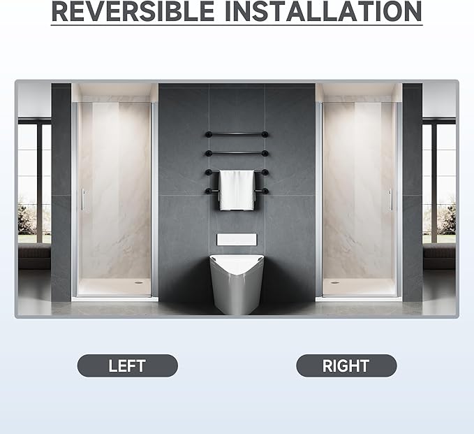 Glass Shower Door 33.5-35" W x 72" H, UCALAFEE Frameless Pivot Swing Door with 1/4" (6mm) SGCC Clear Tempered Glass, Waterproof Seal, Easy Clean & Anti-Fog Coating, Reversible Installation, Silver