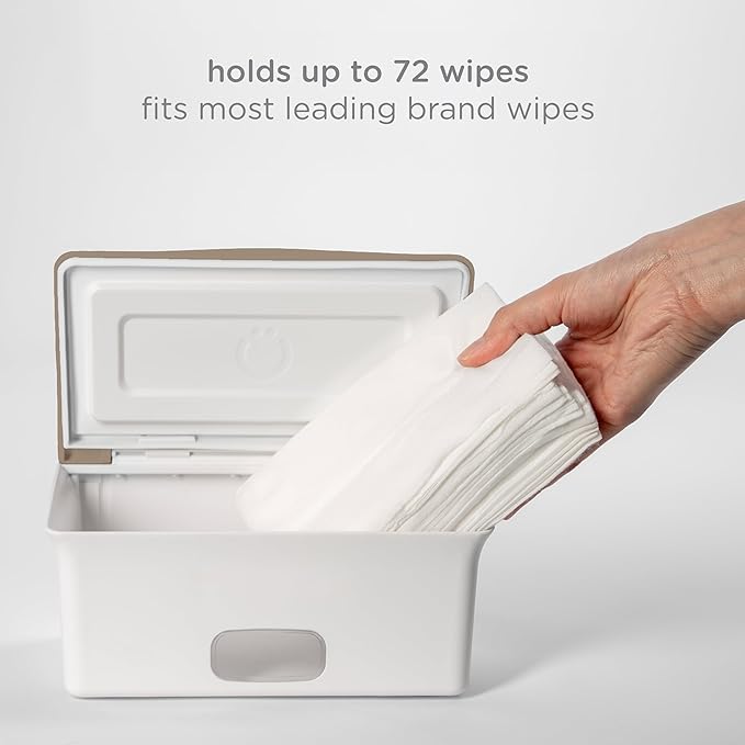 Ubbi Baby Wipes Dispenser with Weighted Plate and Secure Seal, Nursery and Baby Registry Essential to Keep Wipes Fresh, Taupe