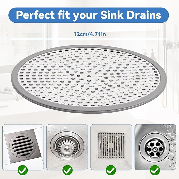 Shower Drain Hair Catcher, 4.72" Shower Drain Cover, All-in-One Universal Sink & Shower Drain Strainer, Easy Installation, Stainless Steel and Silicone Bathroom Accessories for Tub, Bathtub (Round)