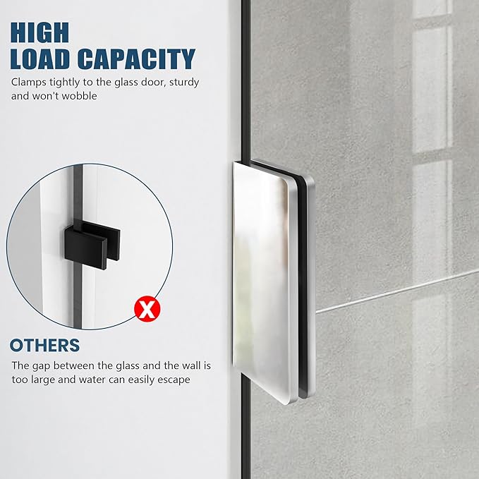 Frameless Shower Door, 26" W ×78" H Fixed Shower Glass Panel with Clamps, 3/8" (10mm) Glass Shower Doors, Clear Tempered Bathroom Shower Panel in Polished Chrome Finish