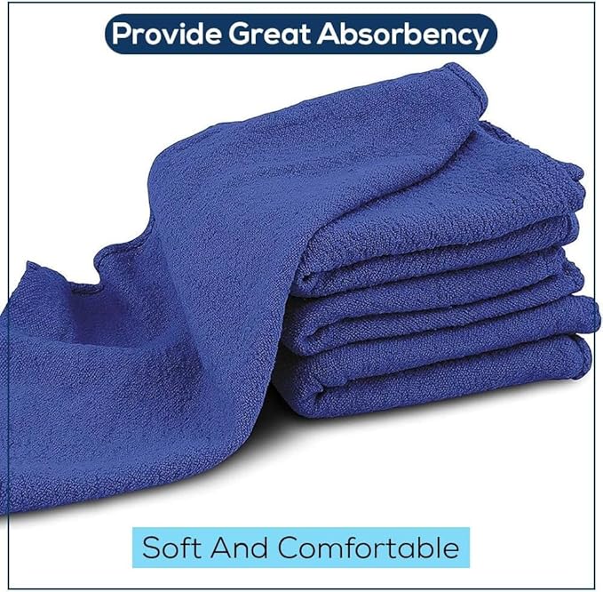 Simpli-Magic Cotton Shop Towels 14"x12" (90 Pack) – Reusable Cleaning Shop Rags for Automobiles, Industries, Garage and Homes (Blue)