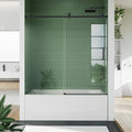 Bathtub Shower Door, 60" W x 59" H Sliding Glass Door with 6mm (1/4") SGCC Tempered Glass & Coating, Matte Black 304 Stainless Steel Top Rail, One Fixed One Sliding Panel