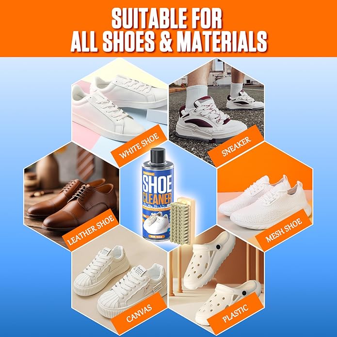 Shoe Cleaner – 10.15 fl oz Shoe Cleaning Kit with Brush & Towel, Sneaker Cleaner Solution for White Shoes, Leather, Canvas, Mesh & Boots – Removes Dirt & Stains
