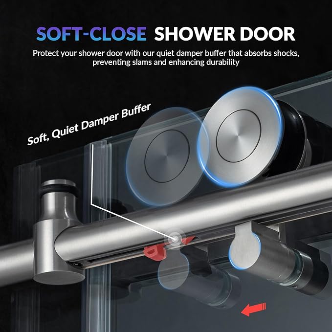 Woodbridge Frameless Single Sliding Shower Doors in Polished Chrome Finish, 45.5-48" Width x 76" Height with 3/8"(10mm) Clear Tempered Glass, Soft Close System and Explosion-Proof Film, BSDC4876-C