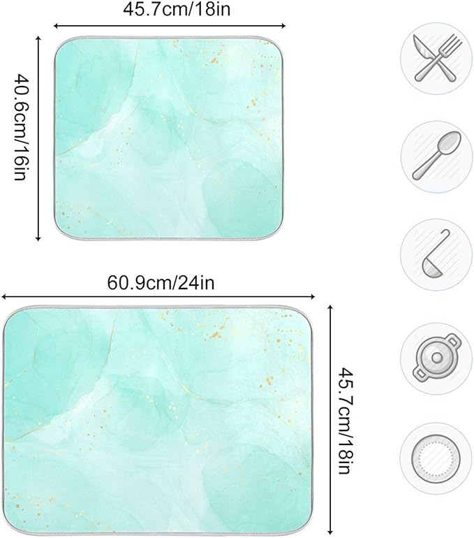 Turquoise Marble Dish Drying Mat for Kitchen Countertop 18x24 Aqua Tie Dye Large Drying Mat Reusable Quick Dry Dish Sink Mats Easy Clean Decorative Essentials