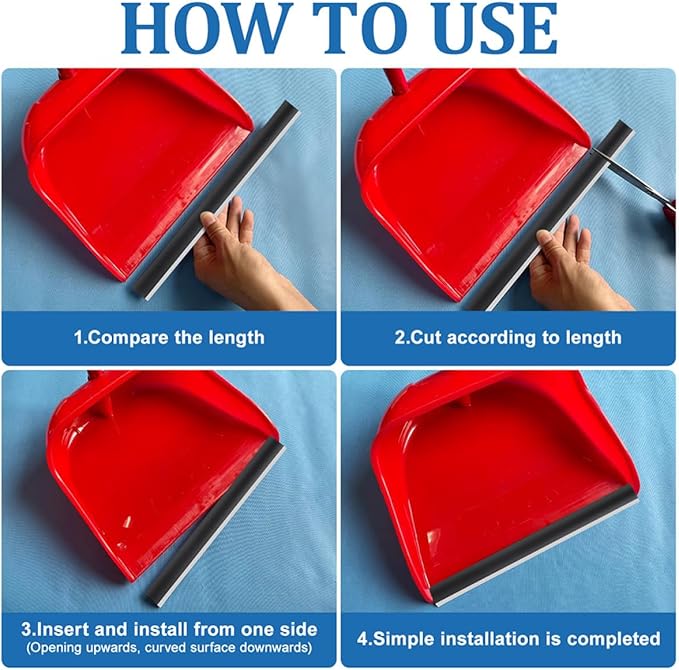Baluue 8pcs Dustpan Edge Strips Replacement Rubber Lip 26cm Soft Black Dustpan Repair Accessories for Home Cleaning Tools Garbage Shovel and Broom