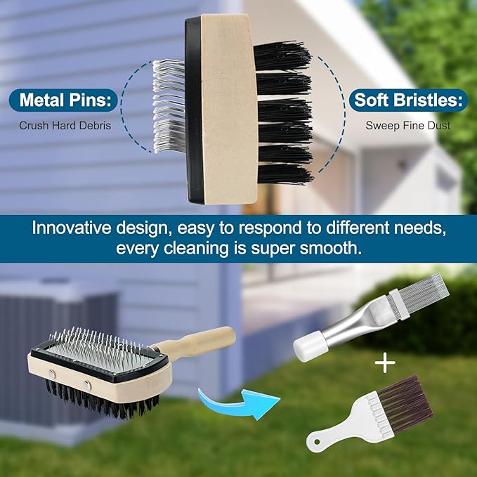 Cenipar Air Conditioner Coil Cleaning Brush Kits - Double Sided HVAC Brush AC Coil Cleaner Brush and Metal Radiator Fin Comb Compatible with Air Conditioner HVAC Fin Comb Straightener