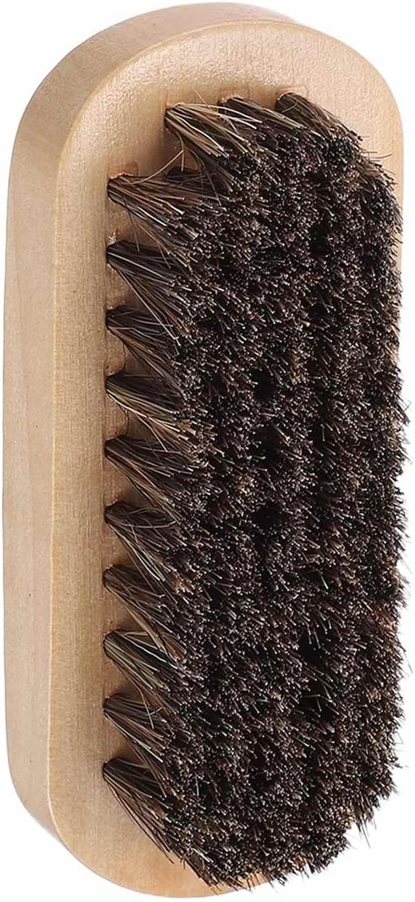 HARFINGTON Shoe Cleaning Brush 4"x1" Beech Wood Horsehair Boot Polish Brushes for Leather Shoes Boots Cloth Cleaner, Dark Brown Wood