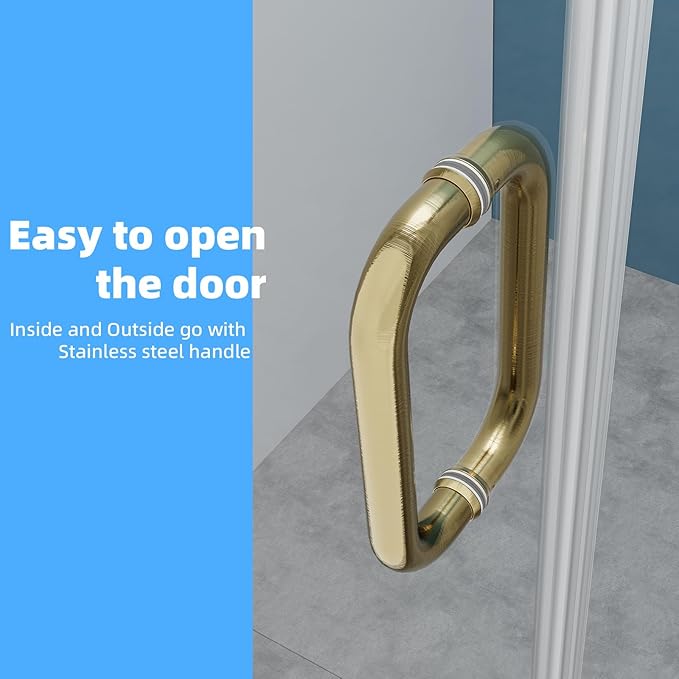 Pivot Shower Door, Adjustable Width 58.5-60" W x 76" H Hinged Shower Glass Door with 3/8" (10mm) Clear SGCC Tempered Glass with Nano Easy-Clean Coating, L01 Brushed Gold