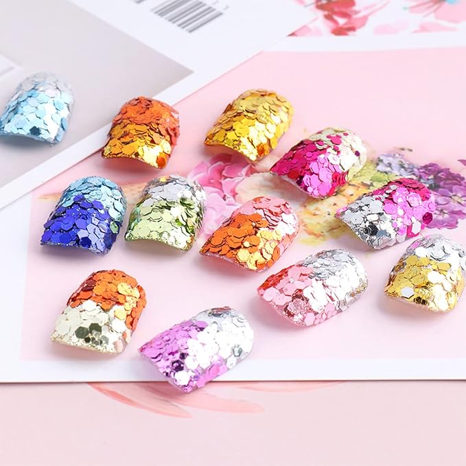 Mermaid Glitter Nail Art Sequins, 12 Colors Hexagon Shape Glitter Flakes Design, Holographic 3D Sparkly Acrylic Nails Supplies for Women Girls Manicure Shiny Decorations, DIY Resin Nail Art Tips