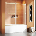 Bathtub Sliding Door 55"-60" W x 56" H Tub Shower Door, Frameless Bypass Bathtub Door Glass, Double Sliding Tempered Glass with Explosion-Proof Film Stainless Steel Gold