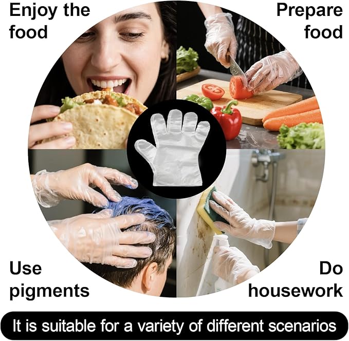 400 Count Disposable Plastic Gloves, Food Safe, Latex-Free & Powder-Free – Waterproof Clear Poly Gloves for Cooking, Cleaning, Food Prep, Pet Care & Household Use, One Size Fits Most House Clean.