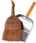 Mini Dustpan and Brush Set, Palm Fiber Handheld Small Broom and Metal Dustpan Combination (Small Broom and Dustpan)