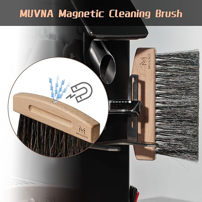 Coffee Dust Pan and Brush Set - Mini Hand Broom and Dustpan Set, Magnetic Natural Horsehair Espresso Brush, FAS Birch Wood Barista Tools for Tamping Station & Coffee Bar Countertop, Black