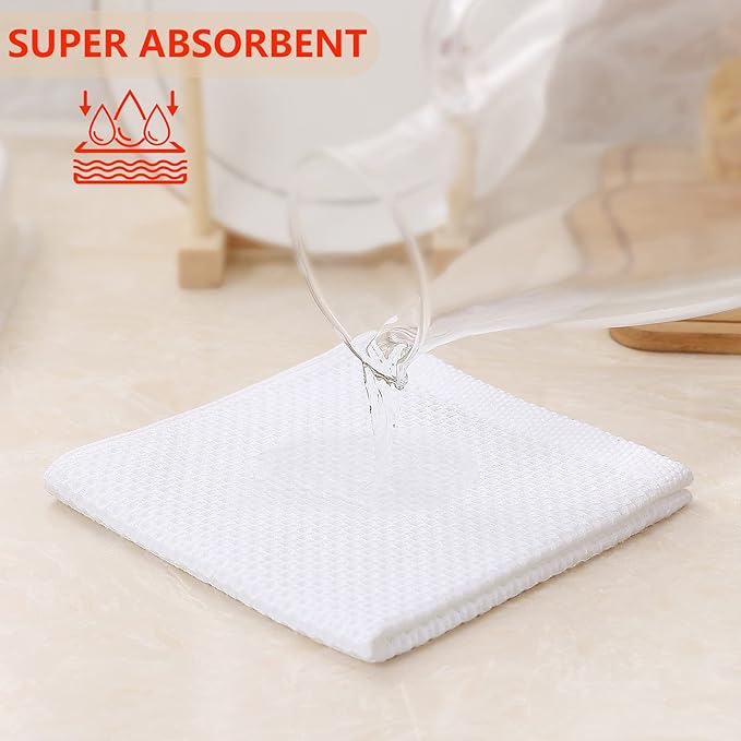 Kitinjoy 100% Cotton Kitchen Dish Cloths (12 X 12 Inches, White), 6 Pack Waffle Weave Ultra Soft Absorbent Dish Towels for Drying Dishes Quick Drying Kitchen Towels Dish Rags