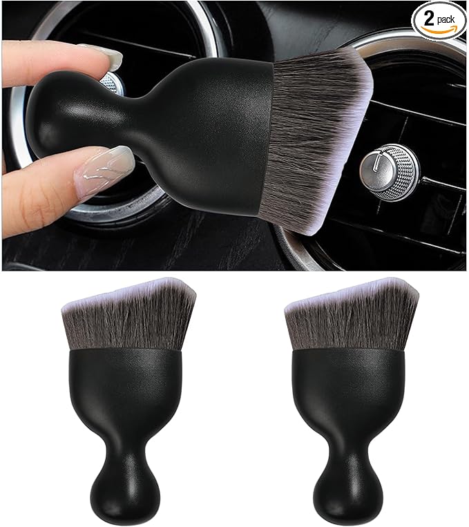 2PCS Car Interior Dust Brush, Soft Scratch Free Auto Detailing Brushes, Universal Vehicle Interior Cleaning Tool for Automotive Dashboard, Air Vents, Leather (Brown & White)