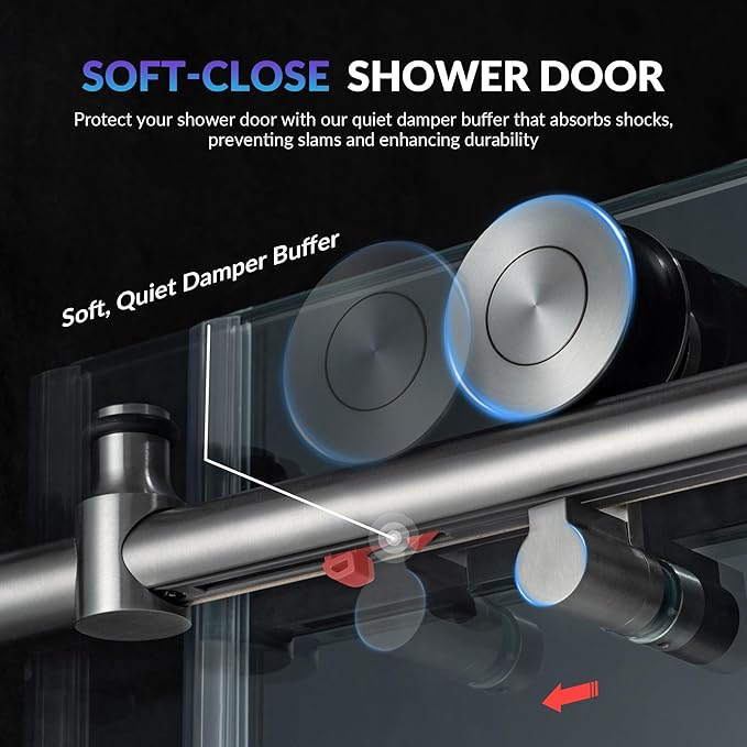 Woodbridge Frameless Single Sliding Shower Doors in Brushed Nickel Finish, 57.5-60" Width x 62" Height with 3/8"(10mm) Clear Tempered Glass, Soft Close System and Explosion-Proof Film, BSDC6062-B