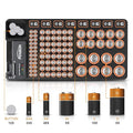 Battery Organizer Storage Case with No Lid Snap, Portable Battery Tester, Just The Right Size Slot with Wall-Mounted Design,Holds 110 Batteries Various Sizes for AAA, AA, 9V, C, D and Butt